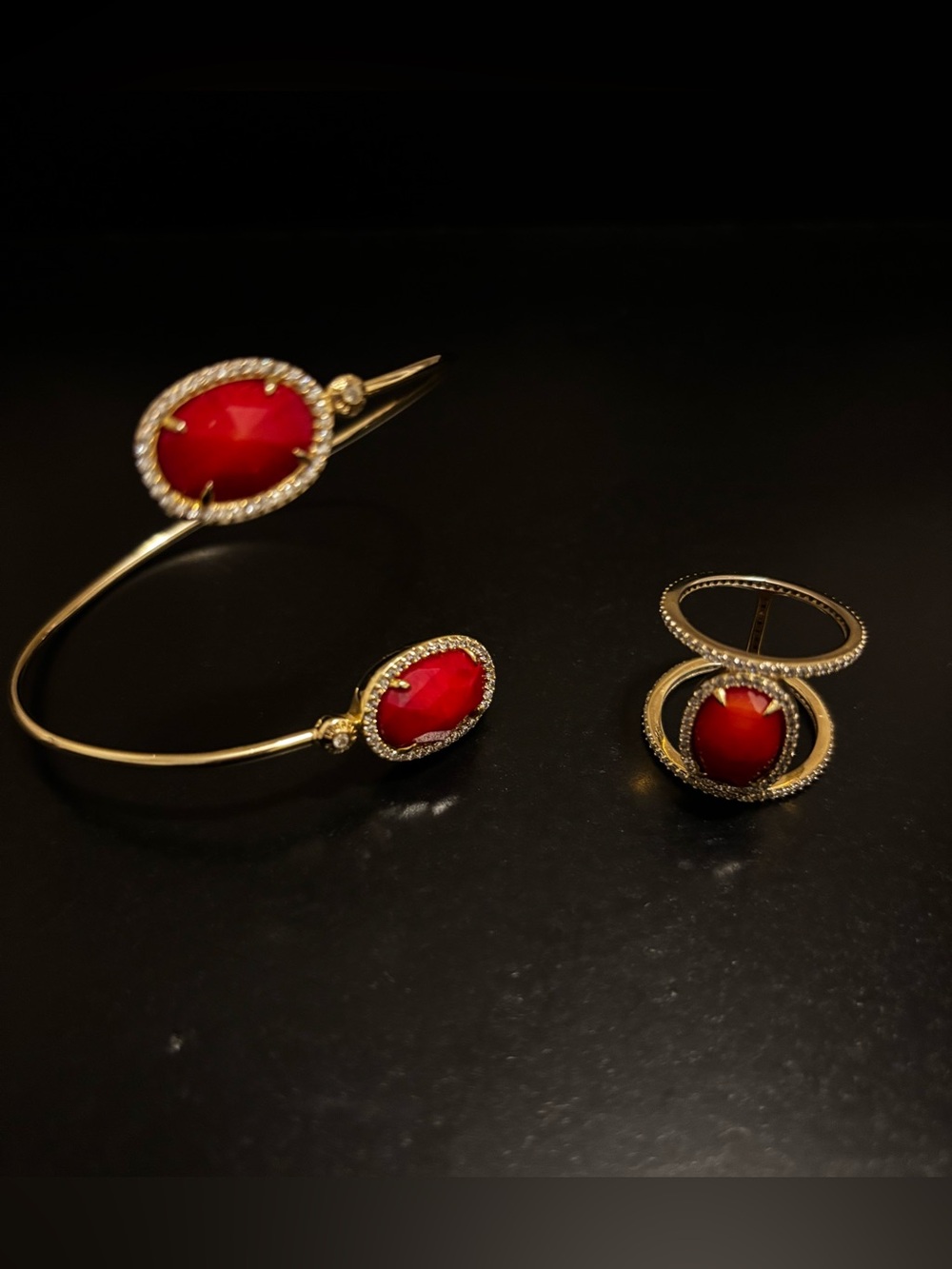 henri bendel Semi Precious LUXE Coral Pave’ Wrap Bracelet & Ring 7